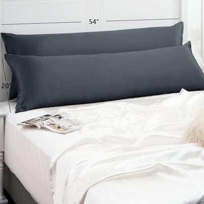 Vielit Satin Body Pillow Cover 1pc,Silky Body Pillow Pillowcase Similar to Silk Pillow Cases Soft Long Pillowcase 20x54 & Envelope Closure, for Women Men Dark Grey & 1 Satin Scunchie