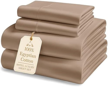 LANE LINEN 100% Egyptian Cotton Full Size Bed Sheets, Machine Washable Naturally Temperature regulating Sustaibable No Pill Fade Resistant Full Size Sheets Set Cotton- Hazelwood