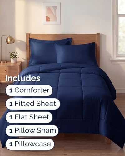 Twin XL Comforter Set - 5 Piece Bed in a Bag Twin XL Size Bed Set - Navy