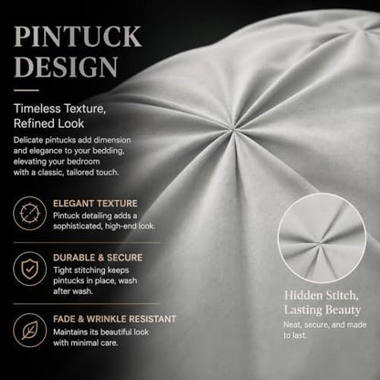 CozyLux Full Size Comforter Sets Light Grey, 7 Pieces Pintuck Bed in a Bag