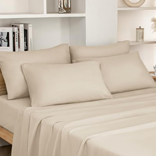 HOMEIDEAS Full Size Bed Sheets - 6 Piece Set (Cream) - Extra Soft Brushed Microfiber 1800 Bedding Sheets, Deep Pocket, Wrinkle & Fade Free