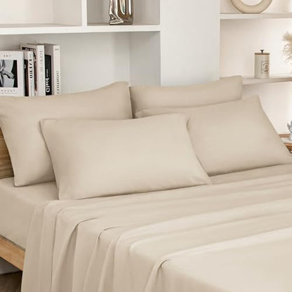 HOMEIDEAS Full Size Bed Sheets - 6 Piece Set (Cream) - Extra Soft Brushed Microfiber 1800 Bedding Sheets, Deep Pocket, Wrinkle & Fade Free