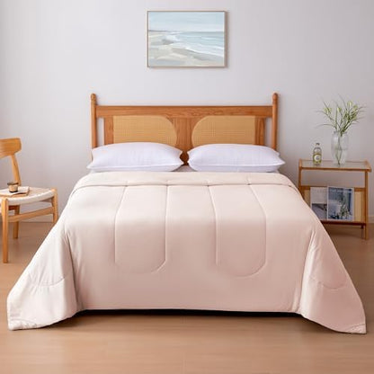 Amazon Basics Cooling Comforter, Temperature Regulating Blanket for Hot Sleepers, Summer & All Season Bedding, Lightweight, 90"x90", Queen, Pink