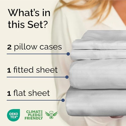Queen 4 Piece Striped Sheet Set - Soft, Breathable & Cooling - Fine Lines