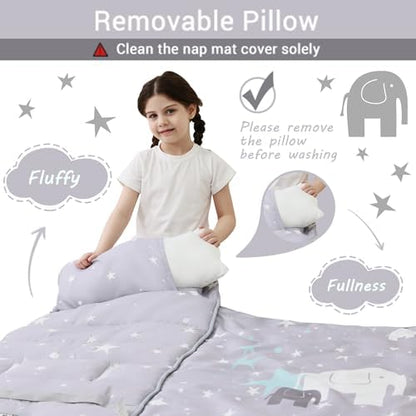 Lasoftan Toddler Nap Mat with Pillow and Blanket, Extra Large Rolled Napping Mats,Slumber Bags for Boys Girls,Kids Sleeping Bag for Daycare, Preschool Travel Camping