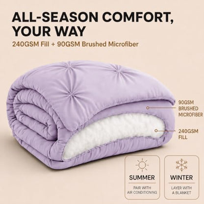 HIMEET Full Size Comforter Set Lavender - 7 Pieces Pintuck Bed in a Bag