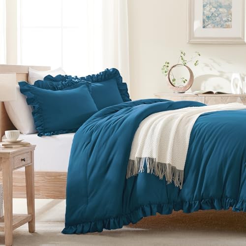 Andency Teal California King Comforter Set, 3 Pieces Shabby Chic Bedding