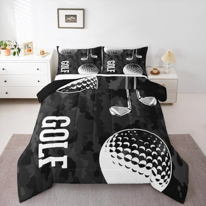 Erosebridal Golf Print Bedding Comforter Sets Black Camo Bedding Set Twin Kids Boys Teens Camouflage Duvet Insert Sports Themed Quilted Comforter,Golf Balls Gaming Bedding 2pcs Soft Microfiber Bed Set