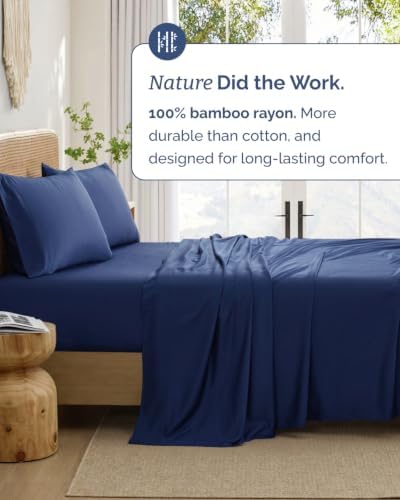100% Rayon Derived from Bamboo - Bamboo Sheets Queen Size - Navy Blue