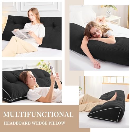 Sasttie Headboard Pillow Full, Wedge Pillow Headboard, Black