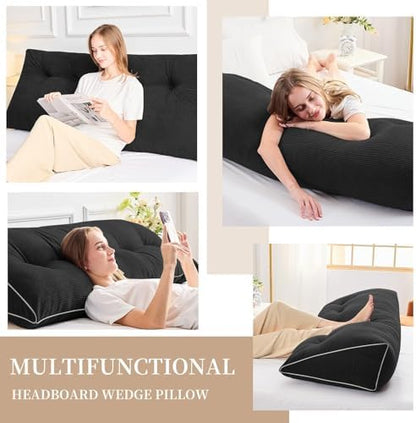 Sasttie Headboard Pillow Full, Wedge Pillow Headboard, Black