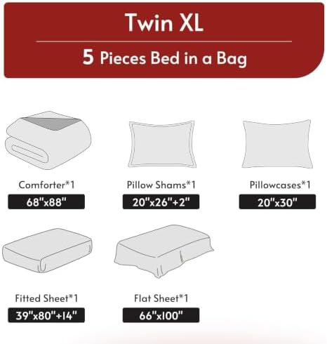 MUXHOMO 5 Pieces Twin XL Comforter Set, Reversible Bed in a Bag Twin XL Size, All Season Bedding Set with Comforter, Flat Sheet, Fitted Sheet, Pillowcases & Shams, Light Pink & Ivory