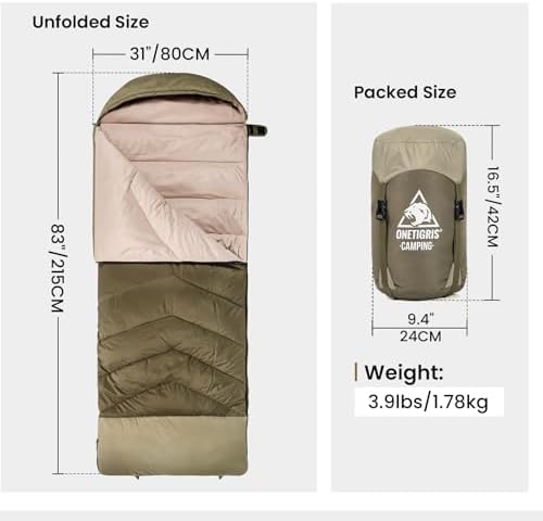 OneTigris Trailnap Sleeping Bag 3 Season Extra-Wide Warm for Camping Backpacking Travel Outdoor Activities