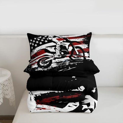 Feelyou Dirt Bike Comforter Set King Size Splatter Print Bedding Set for Kids Boys Girls Off-Road Racing Duvet Quilt Outdoor Sports Bedroom Decor Motocross Rider Microfiber 3 Pcs with 2 Pillow Cases