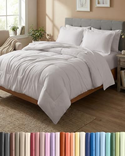 Queen Comforter Set - 7 Piece Bed in a Bag Queen Size Bed Set - Light Grey