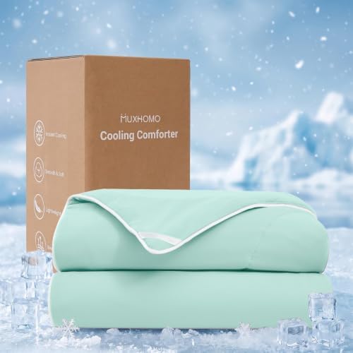 MUXHOMO Cooling Comforter King Size, Cooling Blanket for Hot Sleepers and Night Sweats, Lightweight Summer Comforter with Breathable Bamboo-Derived Rayon Fill, 104x90 Inches, Light Green