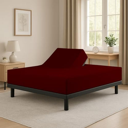 1 PC Top Split Queen Fitted Sheet for Adjustable beds, 34" Split, Burgundy