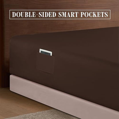 Elegant Comfort 1500 Premium Hotel Quality 18-24 Inches Deep - Extra Deep Pocket Single Fitted Sheet for High Mattress, Luxury and Softest, Smart Pocket - Wrinkle Free, Full, Chocolate Brown