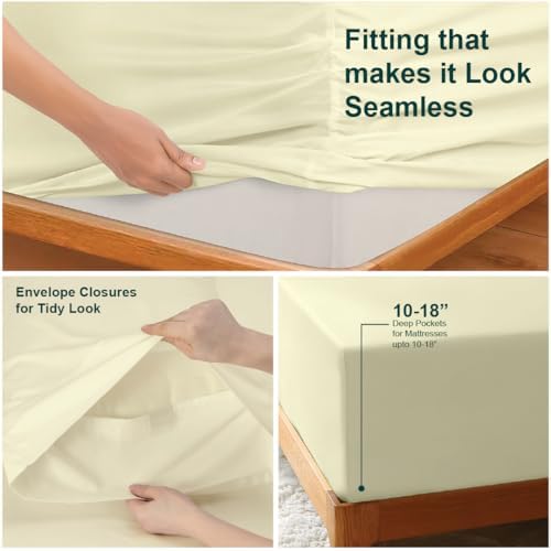 Queen Bed Sheets Set 4 Piece Set 400 Thread Count 100% Extra Long Staple Cotton Luxurious & Hypoallergenic Bedding Hotel & Home Collection Deep Pocket 10-18 inches (Queen, Ivory Solid)