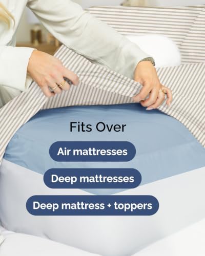 Extra Deep Flex Top Split Head King Sheet Set - 6pc Sheets - Beige Stripes