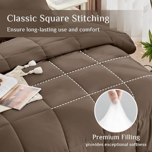 JOLLYVOGUE Twin Comforter Set, Ultra-Soft Bed in a Bag Twin Size 5 Pieces, Oeko-TEX Certified Bedding Set with Down Alternative Comforter, Sheets, Pillowcases & Shams, Brown