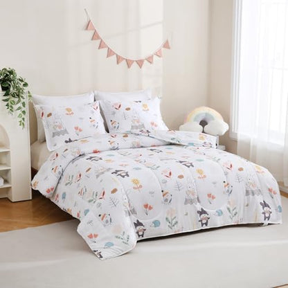 Yibeizi Woodland Animals Comforter Twin Kids Forest Bedding Set