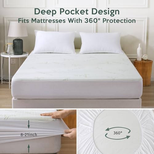 MUXHOMO California King Mattress Protector, 100% Waterproof Mattress Cover Cal King Size Bed, Cooling and Breathable Bed Pad Cover, Deep Pocket 8"-21"
