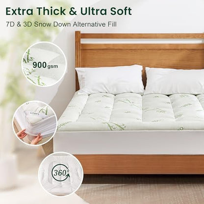Love's cabin King Mattress Topper Viscose Derived from Bamboo, Thick Pillow Top Mattress Pad with Stretchable Pockets for 8"-20" Mattress, Breathable Cooling Mattress Topper for Hot Sleepers, Green