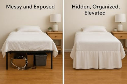 Pleated College Dorm Bed Skirt Luxury Microfiber, Twin XL (39x80) with Split Corners, 46" Long Drop, Hotel-Quality 1800 Ultra-Soft Dust Ruffle, Ivory