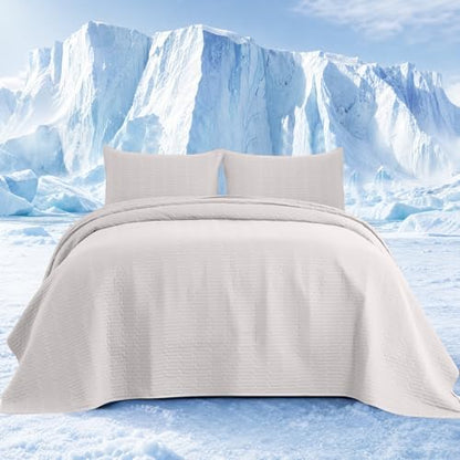 Cooling Quilt Bedspreads Queen Size for Hot Sleeper,Q-Max>0.45 Lightweight Summer Comforter Absorbs Heat to Keep Adults Cool for Night Sweats,Cloud Quilt with 2 Shams for All Season,Khaki