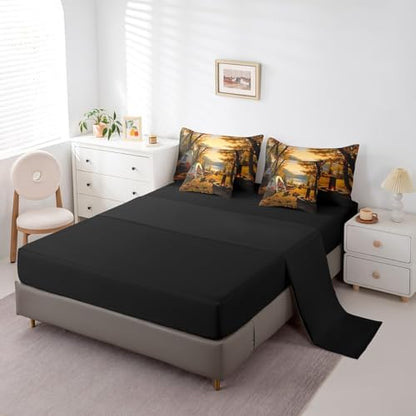 Erosebridal Rv Camper Camp Bed in A Bag with Sheets Full Happy Camping 7 Piece Comforter Set Autumn Maple Leaves Bedding Set for Women Men Adults,Bonfire Camping Bedding Comforter Sets