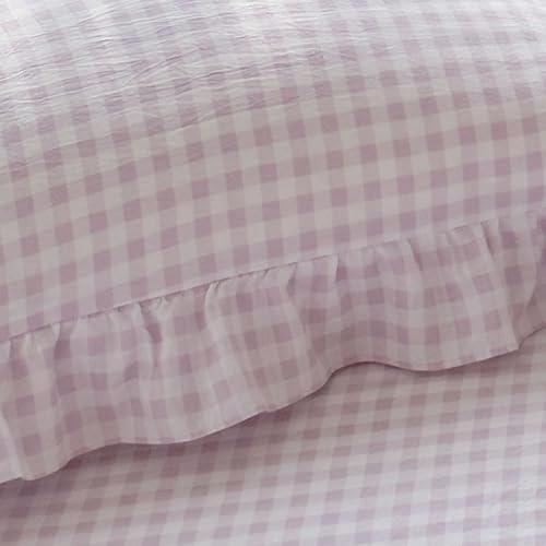 NSNLGSGC Purple Gingham Ruffle Twin Duvet Cover