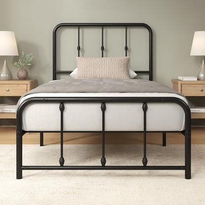 Zinus Leonardo Metal Platform Bed Frame, Victorian Spindle Headboard, Twin