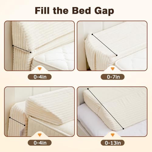 Wedge Shaped Pillow headboard Suitable for Bed Seams, Foldable Bed Wedge Pillow, Bed Gap Filler King Size Fill The Gap (0-12"), Mattress Gap Filler Long Pillow Between Headboard(Beige, 54")