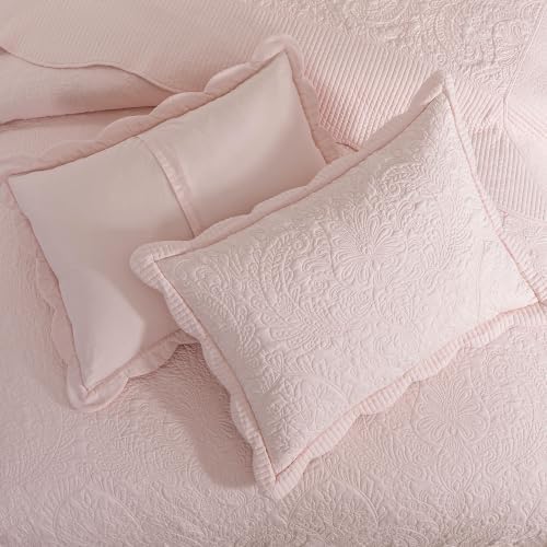 HoneiLife California King Quilt - 5-Piece Cal King Quilt Sets, Oversized King Bedspreads 128x120, Rustic Bedding Sets King Size,Reversible Coverlets Lightweight Bed Cover for All Season Use-Light Pink