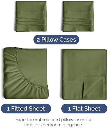 Cal King Size 4 Piece Sheet Set - Ultra Soft & Cooling Sheets - Deep Olive