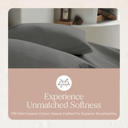 100% Organic Flannel Sheets King Size - GOTS Certified 100% Cotton Flannel Sheets Set with Comfortable Soft Brushed Finish & Deep Pocket - 1 Flat 1 Fitted & 2 Pillowcases (Dark Gray, King)