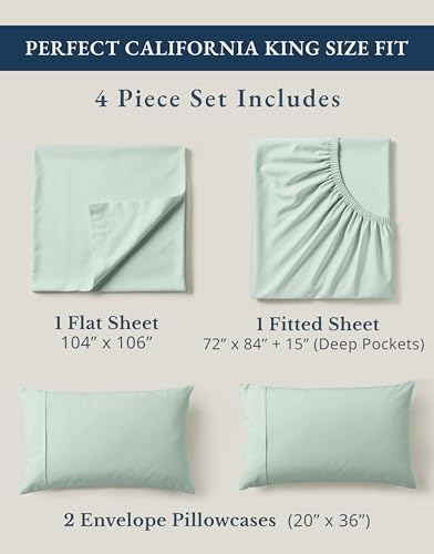 LANE LINEN California King Sheets 100% Organic Cotton Percale - Cool Blue