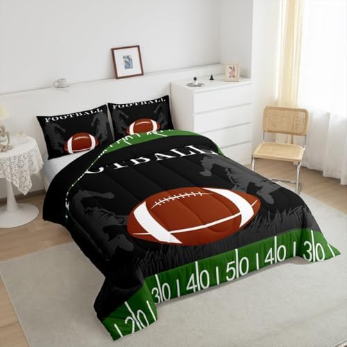 Feelyou Football Bedding Set Rugby Sports Comforter Soccer Ball Game Comforter Set for Kids Adults American Football Player Duvet Set Ultra Soft Room Decor Twin Size Quilt Set