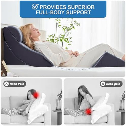 Wedge Pillow for Sleeping - High Density Foam Triangle Pillow for Elevated Sleeping, Post Surgery Support, Bed Wedge Pillow for Headboard, White Grey, 7.5" (Dark Grey, 4PCS)