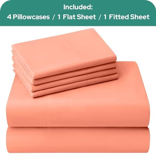 HOMEIDEAS Full Size Bed Sheets - 6 Piece Set (Coral) - Extra Soft Brushed Microfiber 1800 Bedding Sheets, Deep Pocket, Wrinkle & Fade Free