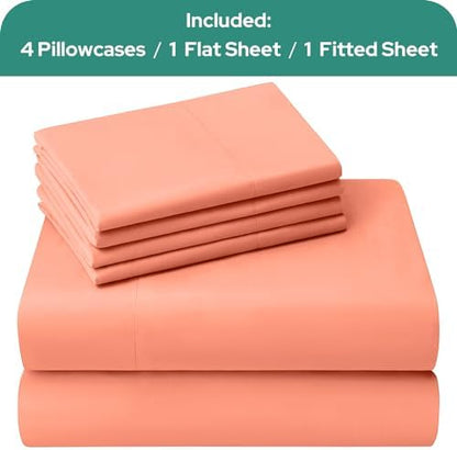 HOMEIDEAS Full Size Bed Sheets - 6 Piece Set (Coral) - Extra Soft Brushed Microfiber 1800 Bedding Sheets, Deep Pocket, Wrinkle & Fade Free