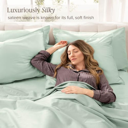 Bare Home 100% Organic Cotton Sateen Sheet Set (Queen, Willow)
