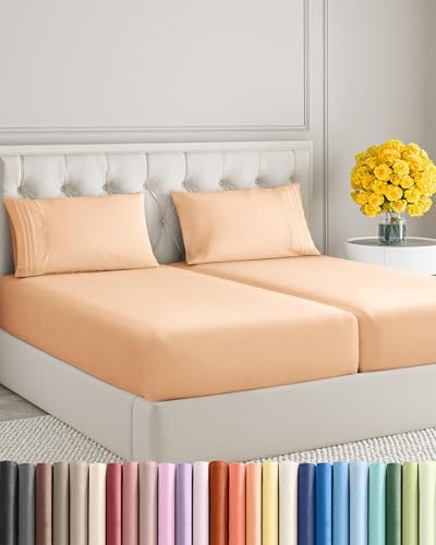 Split King Size 5 Piece Sheet Set - Ultra Soft & Cooling Bed Sheets - Peach