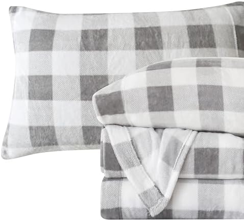 Elegant Comfort Luxuriously Soft 4-Piece Velvet Plush Flannel Sheet Set - Premium Quality - Cozy Warm, Anti-Static, Non Pilling Fuzzy Velvet Flannel Fleece Deep Pocket Sheet Set - King, Buffalo Gray