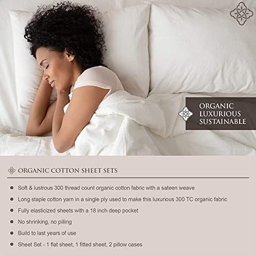 BIOWEAVES 100% Organic Cotton Sheets, 300 Thread Count 4-Piece GOTS Certified Bed Sheet Set Fits Mattress Upto 17" Deep Pocket, Soft & Silky Sateen Weave (California King, Sand)