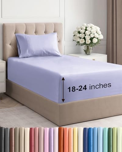 Extra Deep Twin Sheet Set - 3 Piece Breathable & Cooling Sheets - Lavender