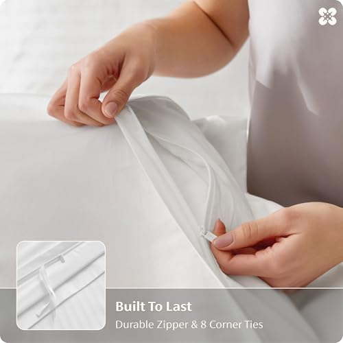 Bedsure PureWoven 100% Cotton Percale Duvet Cover Queen, Striped Jacquard