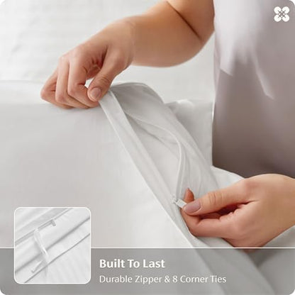 Bedsure PureWoven 100% Cotton Percale Duvet Cover Queen, Striped Jacquard