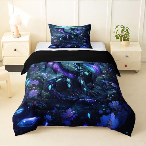 Feelyou Dragon Comforter Set Toddler Size Wild Life Bedding Set for Kids Boys Girls Jungle Dragon Duvet Quilt Magical Beast Bedroom Decor Fantasy Animal Microfiber 2 Pcs with 1 Pillow Cases